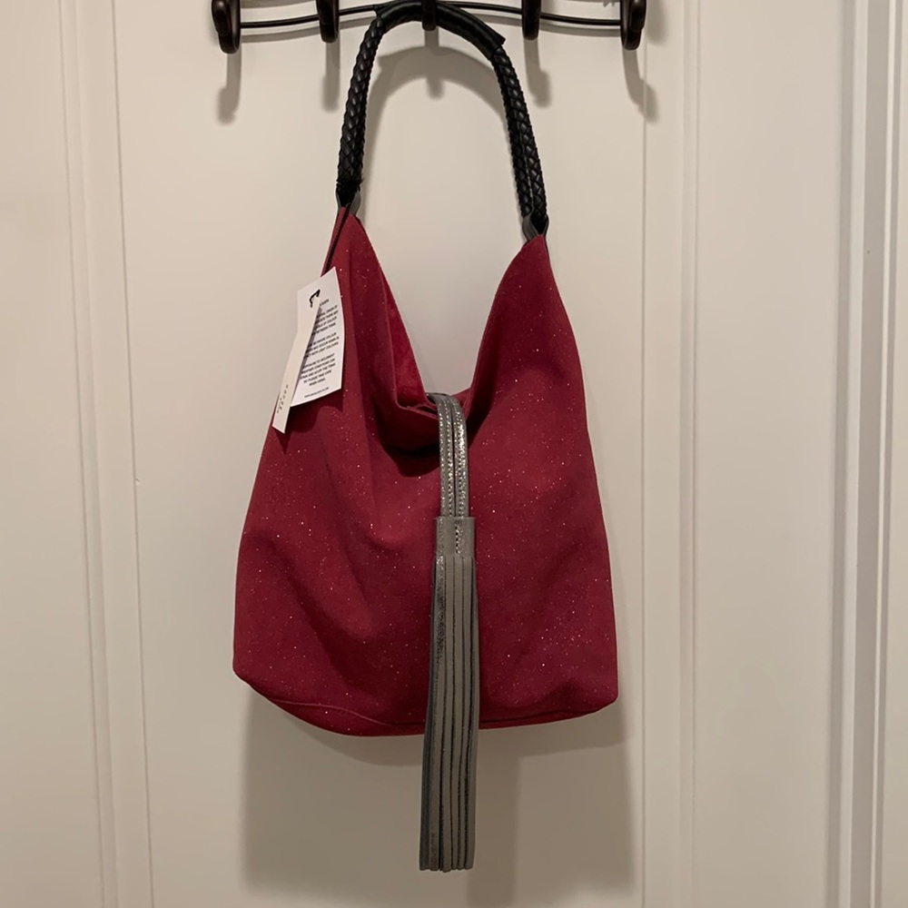 Uno Alla Volta Florentine suede sparkle Bucket bag